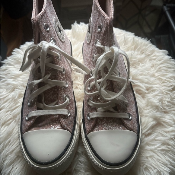 Converse Pink Glitter High-Top Platform Sneakers - Picture 3 of 8